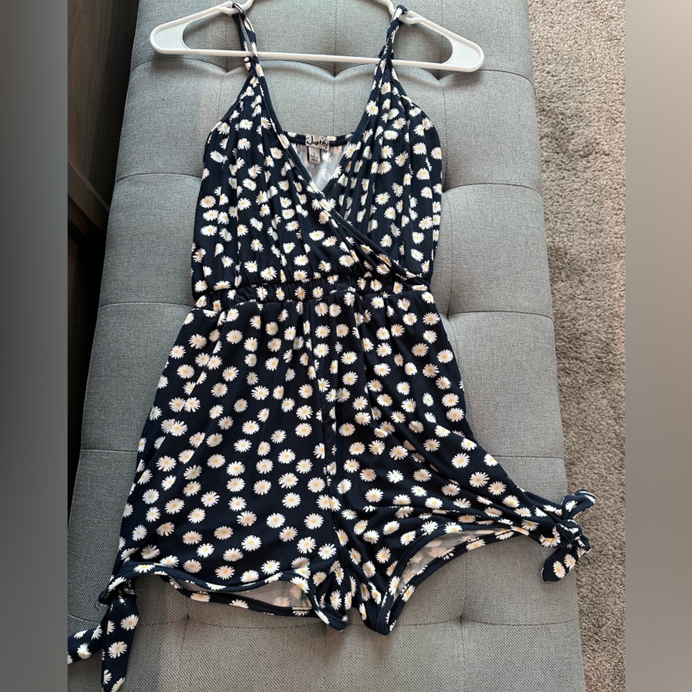 J for Justify Navy and White Floral Romper